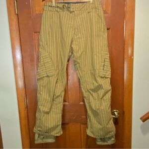Burton White Collection Boarding Snow Pants Tan with Black Stripes Size Medium
